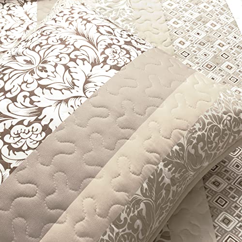 Lush Decor Boho Stripe Reversible Cotton Quilt 3-Piece Set, King, Neutral - Bold Colorful Bohemian Bedding Set Lush Decor