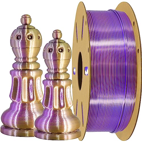 Mchyi 1.75mm 2 Colors in 1 Silk Gold Purple PLA 3D Printer Filament, 1KG Bicolor Dichromatic Double Colors 3D Printing Filament, Dual Color Co-Extrusion 3D Filament, Silk PLA 2 in 1 Gold/Purp - WoodArtSupply