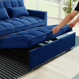 SumKea 55'' 3-in-1 Sleeper Loveseat, 2-Seater Pull Out Couch, Velvet Futon Sofa Adjustable Backrest, Reclining Sofa Bed with Pillows, Pockets, Perfect for Small Spaces, Living Room Furniture, Blue SumKea