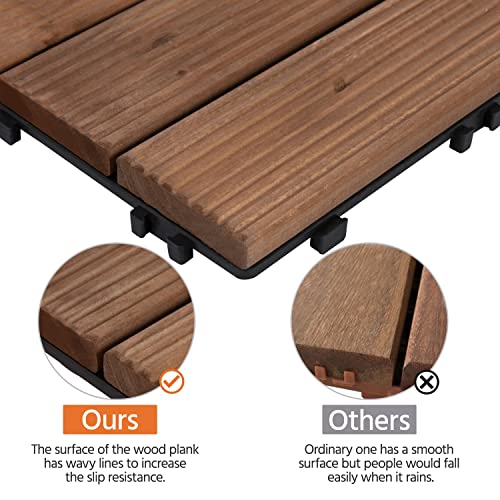 Yaheetech 11pcs Tiles Patio Deck Tiles Interlocking Wood Patio Tiles Patio Garden Deck Poolside Indoor&Outdoor 12 x 12in, Brown - WoodArtSupply