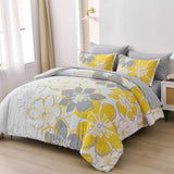 Anibedding Yellow Floral Comforter Set King Size 7 Pieces Reversible Bed in a Bag with Sheets Set for All Season, Soft Microfiber Complete Bedding Set King (104"x90") Anibedding