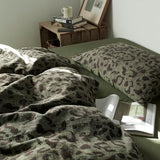 mixinni Leopard Duvet Cover King Size, Premium Yarn-Dyed Jacquard Cotton Duvet Cover with Green Leopard Print, Farmhouse Bedding Set with 2 Pillowcases Perfect for Him and Her-(King Size, Green) mixinni