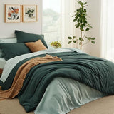 Bedsure Twin Comforter Set - 5 Pieces Forest Green Twin Bedding Set for All Seasons, Boho Contrasting Design Bed in a Bag with Comforter, Sheets, Pillowcase & Sham Bedsure