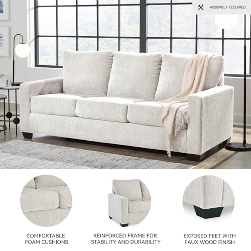 Signature Design by Ashley Rannis Coastal 2-in-1 Sofa Sleeper with Folding Gel Memory Foam Mattress, Queen, White Signature Design by Ashley