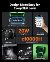 VEVOR Laser Engraver, 20W, Laser Engraving and Cutting Machine with Enclosure Camera, Laser Cutter, 36000 mm/min, 19.7 x 12.6 in Working Area, for Wood, Leather, Glass, Paper, Certain Metal, Class 1 VEVOR