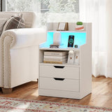 Giantex LED Night Stand with Charging Station, End Side Table w/Open Shelves, 2 Storage Drawers, Cable Holes, Nightstand w/Adjustable Light Color & Mode, Modern Bedside Table for Bedroom (1, White) Giantex