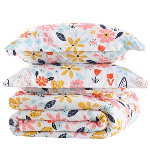 Yibeizi Floral Comforter Set for Girls Twin, Kids Cute Printed Bedding Set with Pillow Sham, Lightweight Soft Breathable Machine Washable Quilted Bed Comforter Set 2 Piece Yibeizi