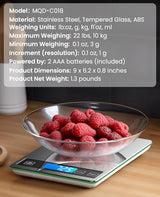 Nicewell Food Scale Digital Weight Grams and oz, 22lb Kitchen Scale for Cooking Baking, 1g/0.1oz Precise Graduation, Sleek Tempered Glass Platform