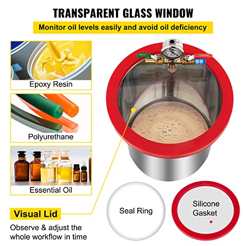 VEVOR Vacuum Chamber with Pump, 5 Gallon Chamber, 5 CFM 1/3 HP Single Stage Rotary Vane Vacuum Pump, 110 V HVAC Air Tool Set for Stabilizing Wood, Degassing Silicones, Epoxies and Essential Oils VEVOR