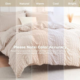 HYMOKEGE Beige Queen Comforter Set Seersucker 7 Pieces, All Season Luxury Bed in a Bag for Bedroom, Bedding Set with Comforters, Sheets, Pillowcases & Shams HYMOKEGE