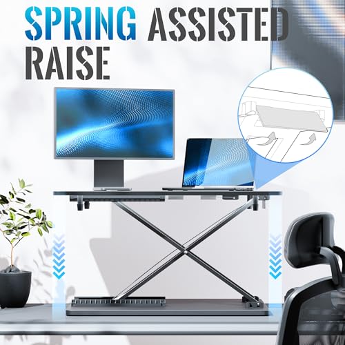 yoopin Standing Desk Converter, 25.16" × 15.75" Height Adjustable Laptop Stand for Desk, Sit Stand Monitor Stand, No Assembly Required for Home and Office Use (Black) yoopin