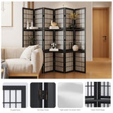 Room Divider with Shelves, 66.9-Inch Tall Japanese Shoji Style Wood Screen with Double Hinges for Home Office Decoration (6 Panels, Black) Svimi