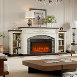78" Electric Fireplace with Mantel, Fireplace TV Stand for TVs Up to 90 Inch, Entertainment Center with 30inch Fire Place Insert ＆ Realistic Stacked Stone Surround for Living Room BLANKSPACE