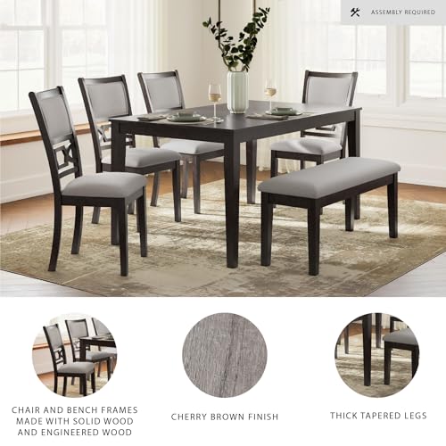 Signature Design by Ashley Langwest Dining Room Table Set, 4 Upholstered Chairs and Bench, Seats 6, Cushioned Seats, Wood, Cherry Brown Signature Design by Ashley