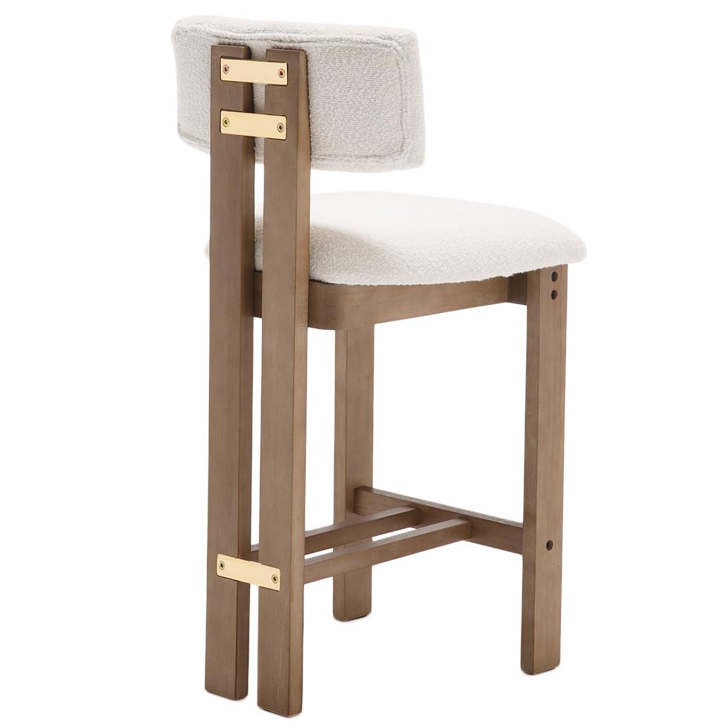RIVOVA 26 inch Farmhouse Bar Stools Set of 4 Sherpa Upholstered Kitchen Stool Wood Legs Boho Pub Stools with Back Modern Counter Height Bar Chairs Kitchen Island Barstools, White RIVOVA