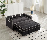 STBIGSLEP 3 in 1 Convertible Sleeper Sofa Bed, Small Couch for Living Room Bedroom with Pullout Bed Adjustable Backrest,Velvet,Loveseat Sofa Bed,Futon Couches (Black) STBIGSLEP