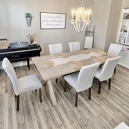 COLAMY Upholstered Parsons Dining Chairs Set of 2, Fabric Dining Room Kitchen Side Chair with Nailhead Trim and Wood Legs - Beige COLAMY