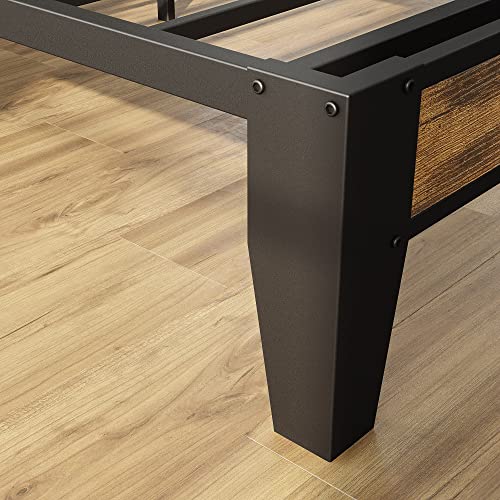 LIKIMIO Vintage Brown and Grey Queen Bed Frame with Storage Headboard and Charging Station LIKIMIO