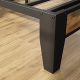 LIKIMIO Vintage Brown and Grey Queen Bed Frame with Storage Headboard and Charging Station LIKIMIO