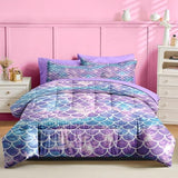 Nesker 5 Pcs Comforter Set Twin Size, Blue Purple Gradient Bedding for Kids Teen, Mermaid Scale Bedding Set with Pillowcase & Sham Nesker