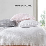 HORIMOTE HOME Pink Ruffled Quilt Queen Size, Stone-Washed Microfiber Lightweight Crinkled Farmhouse Rustic Shabby Chic Bedding Set, 3 Pieces Reversible Bedspread with Pillow Shams for All Season HORIMOTE HOME