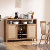 SICOTAS Coffee Bar Cabinet, 51" Rattan Sideboard Buffet Cabinet with Storage, Boho Farmhouse Liquor Cabinet with Wine Racks Credenza Console Table for Home Living Dining Room Entryway, Natural SICOTAS