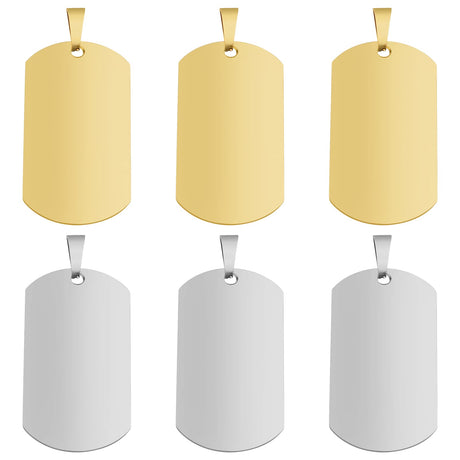 6pcs Stainless Steel Sublimation Tags Blank Pet Dog Tag Pendants Shiny Shield Engraving Stamping Blanks Military ID Name Pendant for DIY Handicrafts Jewelry Making, 2 Colors JMKTOOL