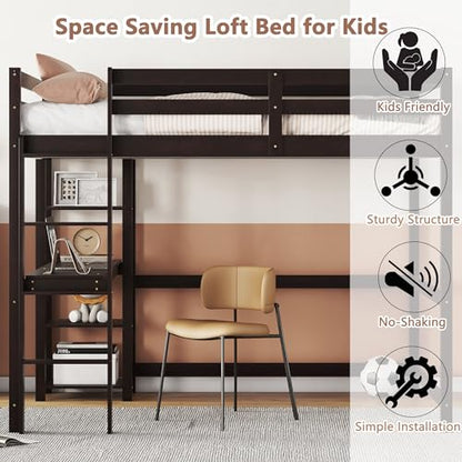 Bellemave Full Size Loft Bed with Desk and Storage Shelves for Kids - Espresso - WoodArtSupply