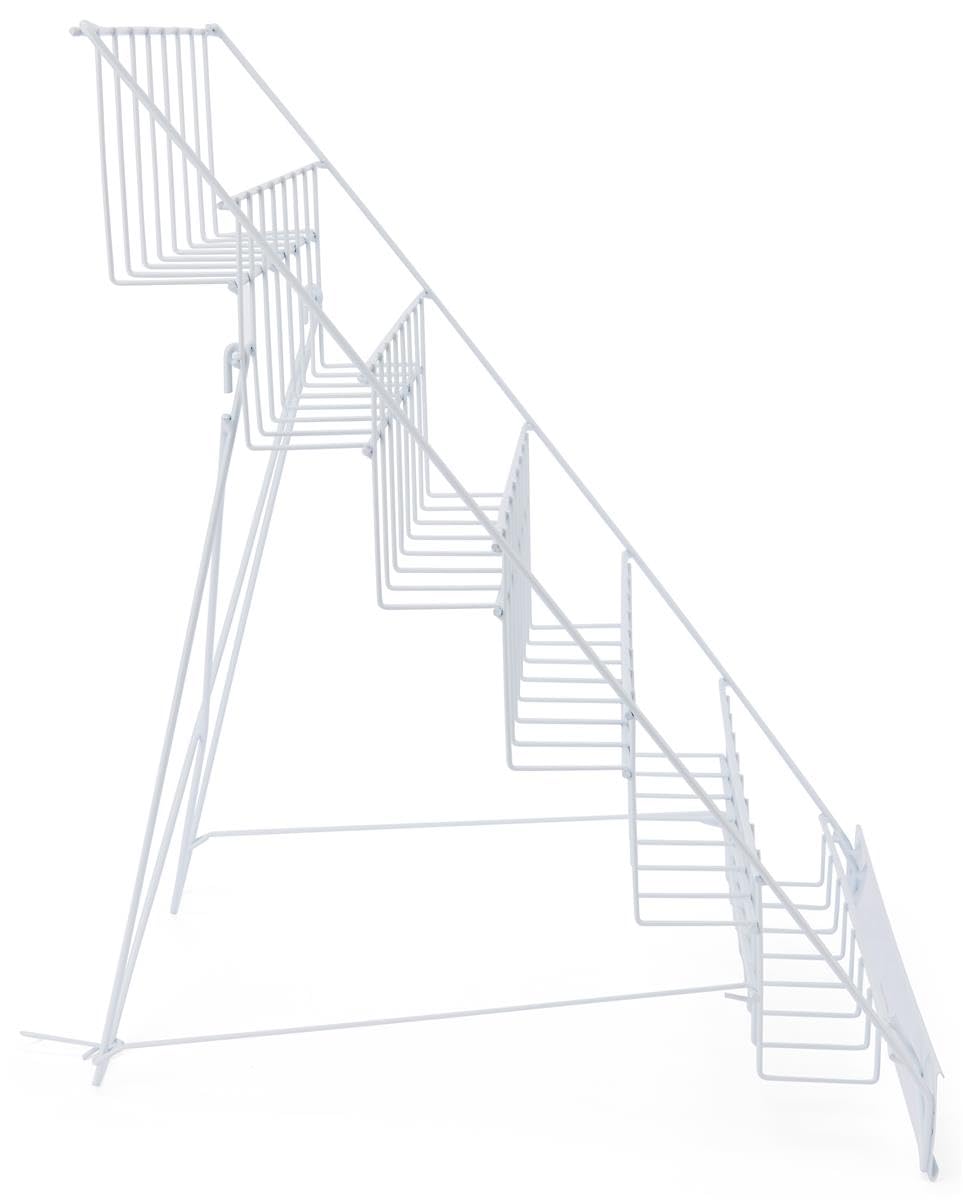 Displays2go Wire Magazine Rack with 6 Open Tiers, Holds Both Magazines and Brochures, Includes Sign Channel at the Front - White Wire Displays2go