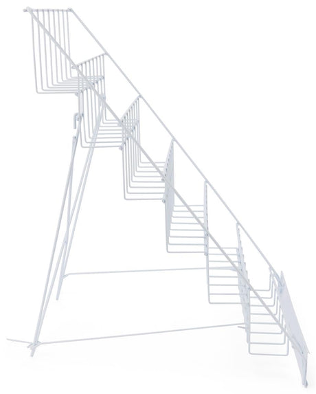 Displays2go Wire Magazine Rack with 6 Open Tiers, Holds Both Magazines and Brochures, Includes Sign Channel at the Front - White Wire Displays2go