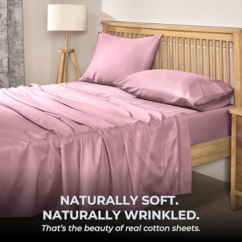 Mayil Manor 100% Natural Cotton Sheets Queen Size Bed Set | 500 TC Single-Ply Sateen Weave | Soft, Breathable, Hypoallergenic Solid 4-Piece Bedding with Deep Pocket Fitted, Flat, Pillowcase | Blush Mayil Manor