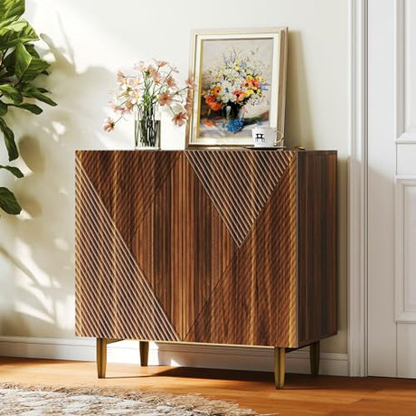 BREEZEHEAT Sideboard Buffet Cabinet with Storage, Fluted Accent Cabinet with 6 Doors, Mid Century Modern Console Table with Adjustable Shelves, Stylish Credenzas for Living Room or Entryway, Walnut BREEZEHEAT