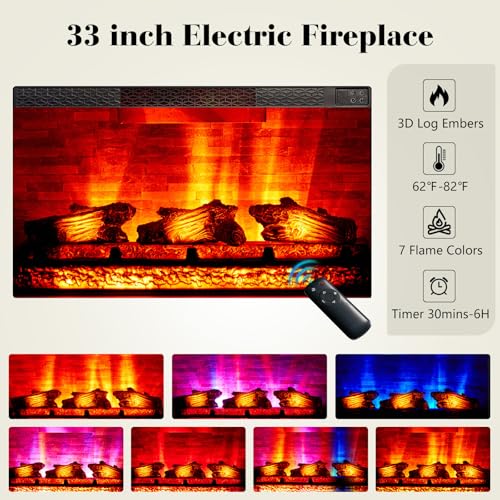 LUXOAK 97" Farmhouse TV Stand with 33" Fireplace for TVs up to 100", Media Entertainment Center with Large Storage Cabinet Adjustable Shelves for Living Room, White/Barnwood LUXOAK