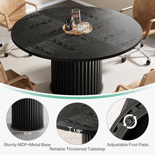 Tribesigns 47-Inch Round Conference Table, Black Meeting Table for 4-6 People, Small Office Desk with Sturdy Metal Base, Perfect for Conference Room or Small Workspaces, Black Tribesigns