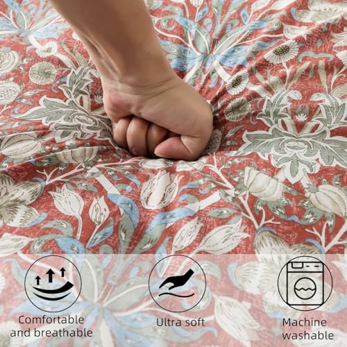 Arzocolia 100% Cotton Futon Cover for Japanese Futon Floor Mattress with Zipper Twin Full Queen Machine Washable Super Soft (Red Toned Flower, Full) Arzocolia