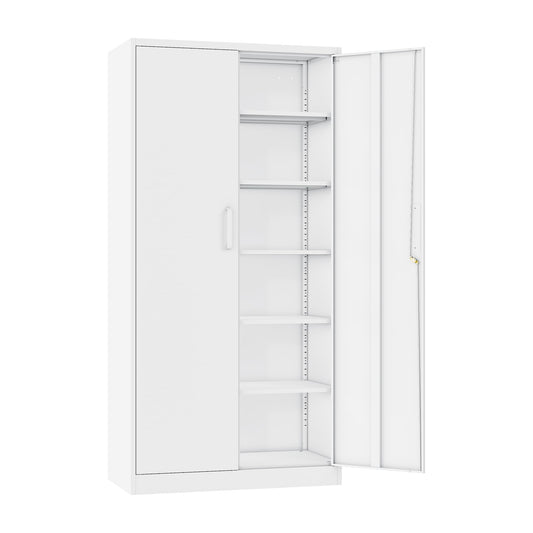 Metal Garage Storage Cabinet with 2 Doors and 4 Adjustable Shelves 72" Pantry Cabinet Utility Storage Cabinet Locking Steel Storage Cabinet Utility - WoodArtSupply