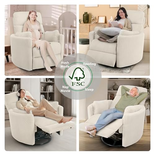 GNMLP2020 Power Rocking Chair Nursery, Oversized Rocker Recliner for Adults, Wide Swivel Rocker Recliner with USB, 2 Pillows, Electric Barrel Armchair Single Sofa for Living Room Bedroom, Beige