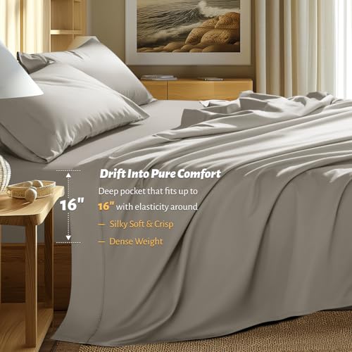 Shilucheng 100% Egyptian Cotton King Size Sheets Set - 1000 Thread Count，Luxury Cotton Bed Sheets，Breathable & Cooling Bedding and Pillow Cases, 16 Inch Deep Pocket - 4 Piece (Taupe, King) Shilucheng