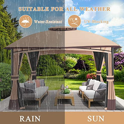 10’x 12’ Outdoor Gazebo, Double Roof Patio Gazebo with Netting and Curtains, Metal Frame Outdoor Patio Canopy for Deck Backyard Garden