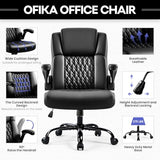 OFIKA Leather Office Desk Chair,Ergonomic Office Chair with Lumbar Support,Computer Chair,Executive Leather Chair with Padded Flip-up Arm,Adjustable Armrests, Black,275LBS OFIKA