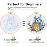 KESTAR Embroidery Starter Kit, Owl Flower Embroidery Kit for Adults Beginners, Cross Stitch Kits with Embroidery Cloth Hoops Needles Instruction and Threader
