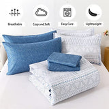 WONGS BEDDING Blue Boho Bed in a Bag Queen,7 Pieces Navy Comforter Set Queen Geometric Comforter Reversible Soft Microfiber Bedding Set with Comforter,Pillowcases,Flat Sheet,Fitted Sheet,Pillow Shams WONGS BEDDING