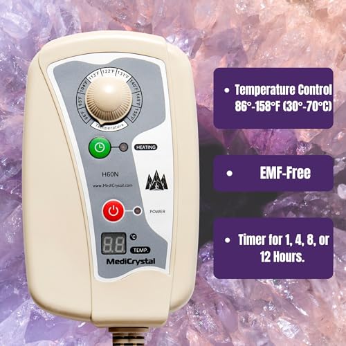 ThermoGem Infrared Heat Amethyst Tourmaline Jade Pad - Medium 32"L x 20"W - Thin & Flexible - Adjustable Heating 86-158°F (30-70°C) - Natural Crystals - Negative Ions - Hot Stone Mat MediCrystal