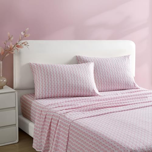 Betsey Johnson - King Size Sheet Set, Ultra-Soft Bedding with Smooth & Silky Feel, Deep Pockets, Bed Sheets with Matching Fitted Sheet & Pillowcases (Wonderland Stripe Pink) Betsey Johnson