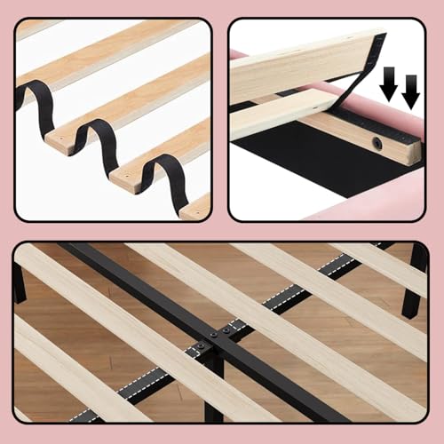 Ailisite Twin Size Floating Bed Frame with Upholstered Headboard and Charging Station, Boucle Platform Bed Frame Queen Size with RGB Led Lights, Strong Wood Slat Support, No Box Spring Needed,Beige Ailisite
