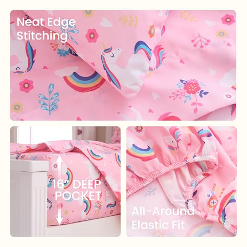 Joiedomi Kids Twin Sheet Set Unicorn - 3 Piece Soft Microfiber Bed Sheets - Deep Pocket Wrinkle Free, Cozy Toddler Bedding Set, Fade Resistant Breathable for Boys Girls Teens Joiedomi