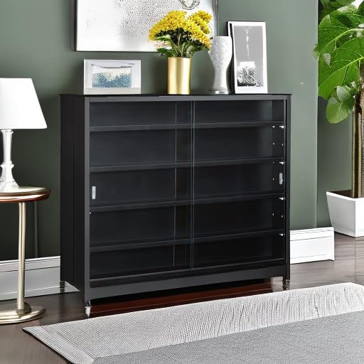 HOMCOM 5-Tier Display Cabinet, Glass Door Cabinet with Adjustable Shelves, Wall-Mounted Display Case for Playroom, Bedroom, Black HOMCOM