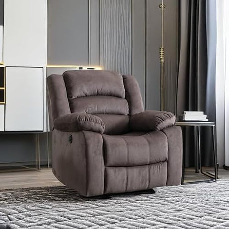 EBELLO Classic Power Recliner Chair, Oversized Electric Overstuffed Reclining Chair with Soft Cushion and Back, Sofa with Comfortable Armchair, Brown EBELLO