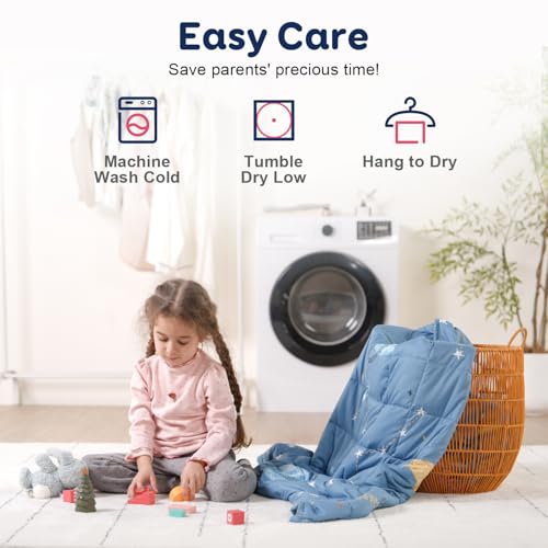 Kivik Weighted Blanket 7 lbs, 41" x 60" Blue Moon Stars Planet Weighted Blankets for Small Single/Twin Size Bed, All-Season Breathable Soft Cute Heavy Throw Blanket for Calming & Sleep, Washable Kivik