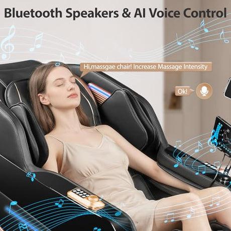 Gethope Massage Chair Full Body 4D Zero Gravity Massage Chair Recliner with 57.1" SL-Track Shiatsu Massage Lumbar Heat 40 Airbags Foot Rollers AI Voice 7" Touchscreen Bluetooth Gethope